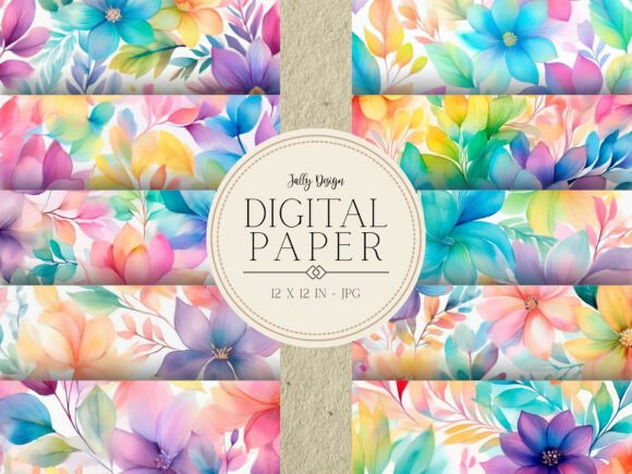 Download Rainbow Watercolor Floral Digital Paper - Rainbow Collection
