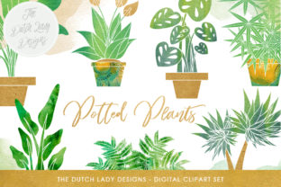Download Plants Clipart Set - Potted Plant Images - Indoor Greenery & Flora Graphics - Watercolor Stains - Plant Collection