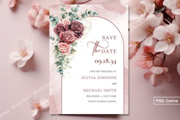 Download Boho Arch Blush Maroon Roses Save Date - Save date Collection