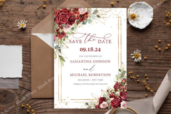Download Boho Blush and Burgundy Roses Save Date - Save date Collection